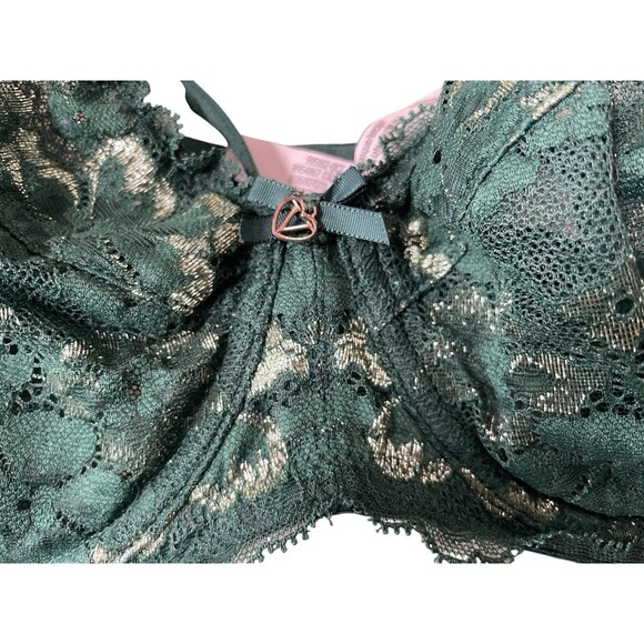 Victoria's Secret BODY BY VICTORIA Lace Demi Bra 34DDD Emerald Green Gold Flake - Picture 8 of 9